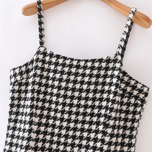 Women's chic black and white houndstooth cropped camisole with retro square neckline