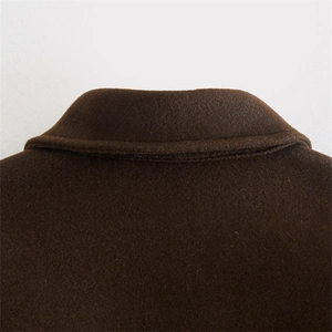 Deep brown oversized woolen shirt jacket with high-quality lapel collar and thick texture
