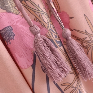 Floral print cotton maxi skirt with drawstring tassels and elastic waist detail