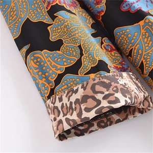 Floral paisley cardigan robe with leopard print cuff details and contrasting sleeves
