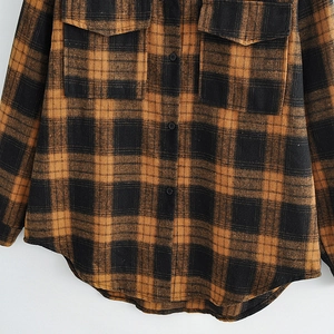 Vintage oversized orange and black plaid flannel shirt with double chest pockets
