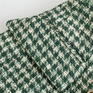 Slim fit double-breasted houndstooth blazer in dark green and white textured tweed fabric