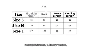 Detailed size chart for Y2K short sleeve T-shirt with S M L measurements in cm