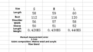 Detailed size guide for V-neck striped cardigan with length, chest, and sleeve measurements