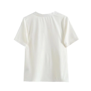 White Y2K style cotton t-shirt for women featuring a round neck and casual back view