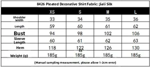 Tabella delle taglie per camicia da donna con volant e colletto alla coreana da XS a L