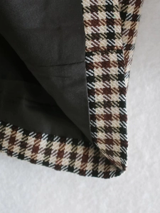 Slim fit double breasted plaid blazer for women with premium wool texture and silk lining