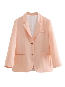Women's casual loose fit single-breasted blazer with classic lapel in soft apricot