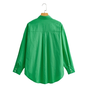 Bright green long sleeve poplin shirt with classic collar and box pleat back detail