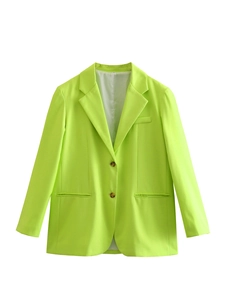 Women's casual neon green single-breasted blazer with classic lapel and front pockets