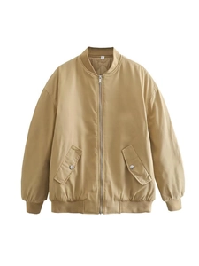 Classic khaki bomber jacket with ribbed trim and quilted lining for winter comfort