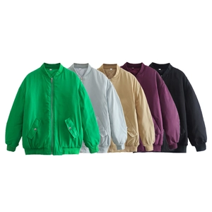 Women's loose MA-1 bomber jacket in five assorted colors with quilted lining