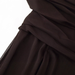 Elegant high waist pleated midi skirt in deep brown sheer chiffon fabric with fine texture
