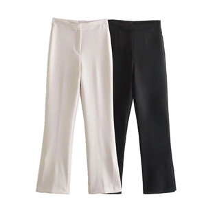 Women High Waist Straight Leg Pants Solid Color Minimalist Polyester Trousers Streetwear Elegant Office Lady Long Pants