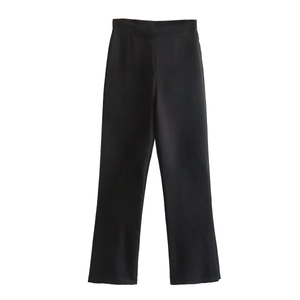 Classic black high-waisted straight-leg trousers for women in a professional urban style
