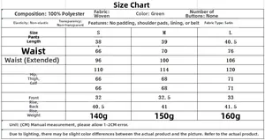 Size chart for green high waist satin shorts showing 100% polyester fabric details