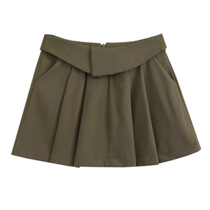 Armeegrüner Y2K Minirock mit hoher Taille, Faltenwurf, Seitentaschen und Reißverschluss