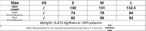 Size chart for slim fit lace slip dress with measurements for XS S M L and polyester info