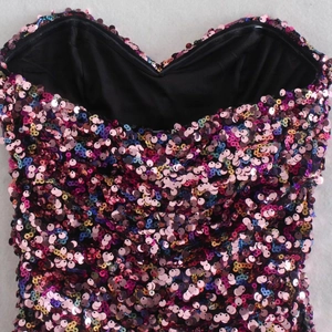 Y2K fashion sequin tube top for women with colorful shiny scales and sweetheart neckline