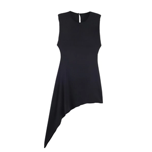 Robe Midi Femme Sexy Sans Manches Col Rond Ourlet Asymétrique Coupe Slim Dos Nu Couleur Unie Robe de Soirée Avec Épaulières