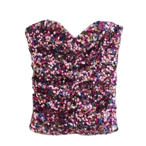 Y2K Sexy Sequin Tube Top Women Colorful Sparkly Pleated Bandeau Top Party Streetwear Shiny Corset Top Without Straps Polyester