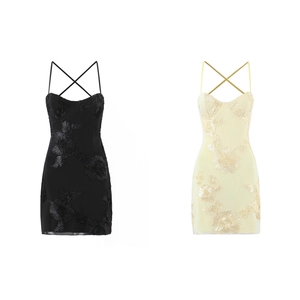 Women Sexy Backless Lace-up Bodycon Mini Dress 3D Floral Embroidery Spaghetti Strap Evening Party Dress Slim Fit