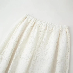 Elegant white floral lace wide-leg trousers with comfortable elastic waistband