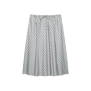 Chic grey polka dot A-line skirt with drawstring waist and breathable fabric for summer
