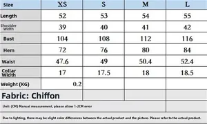 Detailed size chart for balloon style chiffon crepe top showing measurements in centimeters