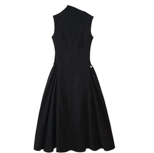 Elegant Ärmelloses Kleid Mit Hohem Kragen Maxi Für Damen Plissee Slim Fit Formelles Partykleid Mit Seitlicher Metallschnalle