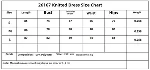 Guide des tailles de la robe courte en tricot avec mesures S, M, L en centimètres