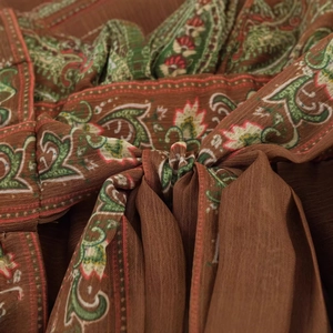 Vintage bohemian V-neck dress with paisley print and drawstring knot detail