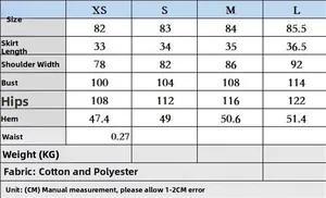 Tableau des tailles pour robe ballon femme avec mesures de XS à L en centimètres
