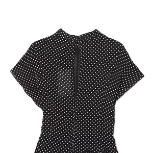 Chic black and white polka dot mini dress with back invisible zipper and button closure