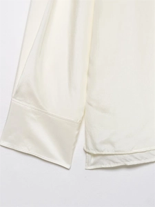 Close-up of premium mulberry silk blouse sleeve and high-quality cuff sewing details