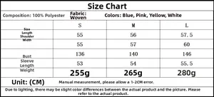Detailed size chart for women polka dot jacket with dimensions and fabric info
