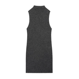 Robe courte tricotée sans manches gris foncé pour femme avec col montant élégant