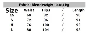 Size guide for lace satin skirt showing waist and hip measurements from XS to L
