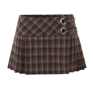 Jupe Courte Plissée À Carreaux Pour Femmes Style Preppy Mélange Polyester Rayonne Double Boucle Streetwear