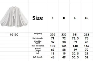 Tableau des tailles pour chemisier à pois pour femmes avec mesures détaillées du S au XL