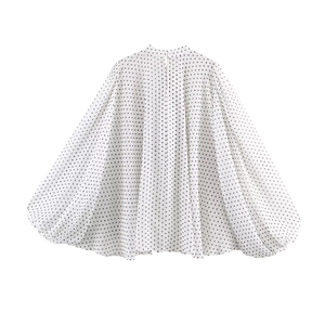 Blouse En Mousseline À Pois Pour Femmes Manches Lanternes Col À Nouer Chemise Ample Élégante Style Français Hauts Manches Longues
