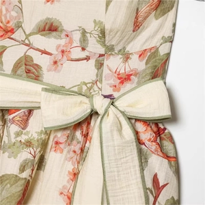 Robe bustier à imprimé floral avec nœud à la taille réglable et tissu en lin