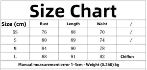 Size chart for tiered chiffon dress showing chest, length, and waist measurements