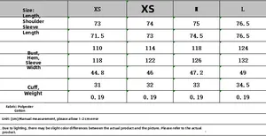 Detailed size chart for women's long sleeve poplin shirt showing measurements from XS to L