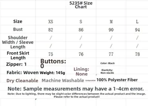 Detailed size guide table for black lace top with bust and length measurements in cm
