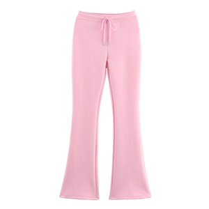 Pink flared joggers with drawstring elastic waist made of soft knit cotton fabric