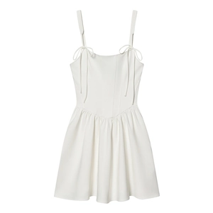 Women Sexy White Bow Strap Mini Dress Slim Fit Corset Style Pleated A-Line Sleeveless Summer Party Dress For Women