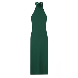 Robe Midi Sexy pour Femme Dos Nu Froncé Vert Foncé Élégante Nœud Papillon Sans Manches Soirée Bodycon