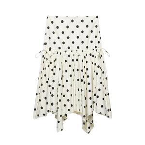 Jupe Trapèze Élégante à Pois pour Femmes avec Ourlet Asymétrique Taille Haute Cordon de Serrage Jupe Midi Mode