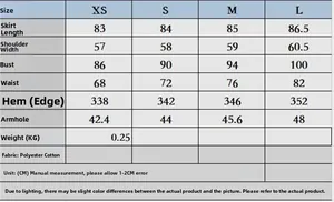 Detailed size guide table for women's poplin mini dress covering XS to L measurements
